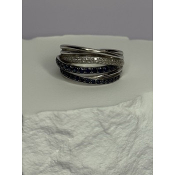 14K WHITE GOLD SAPPHIRE & DIAMONDS RING SIZE 8