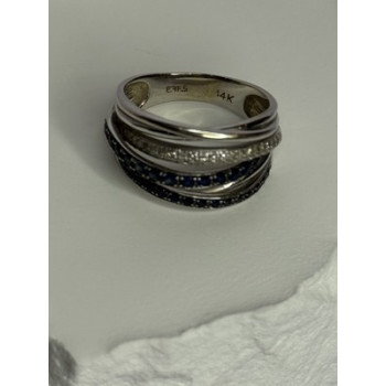 14K WHITE GOLD SAPPHIRE & DIAMONDS RING SIZE 8