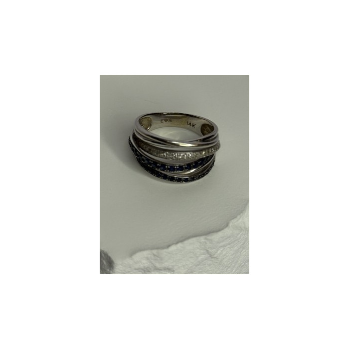 14K WHITE GOLD SAPPHIRE & DIAMONDS RING SIZE 8