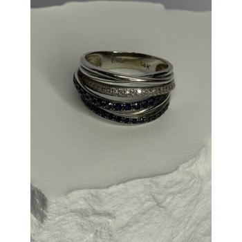 14K WHITE GOLD SAPPHIRE & DIAMONDS RING SIZE 8