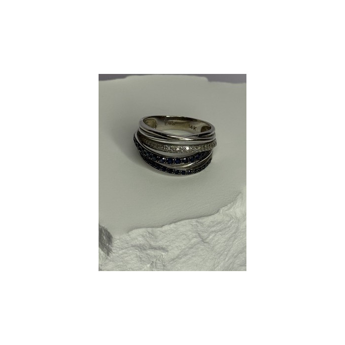 14K WHITE GOLD SAPPHIRE & DIAMONDS RING SIZE 8