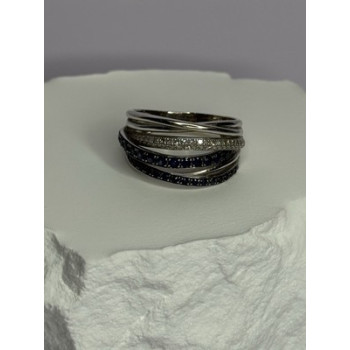 14K WHITE GOLD SAPPHIRE & DIAMONDS RING SIZE 8