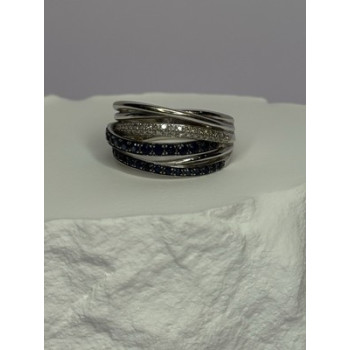 14K WHITE GOLD SAPPHIRE & DIAMONDS RING SIZE 8