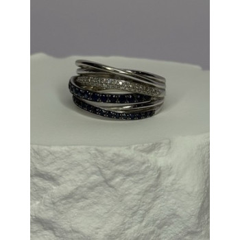 14K WHITE GOLD SAPPHIRE & DIAMONDS RING SIZE 8