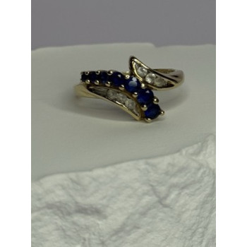 10K YELLOW GOLD BLUE TOPAZ & WHITE TOPAZ RING SIZE 8