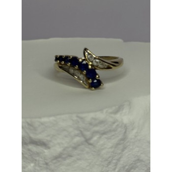 10K YELLOW GOLD BLUE TOPAZ & WHITE TOPAZ RING SIZE 8
