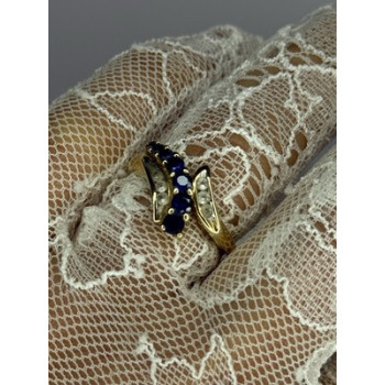 10K YELLOW GOLD BLUE TOPAZ & WHITE TOPAZ RING SIZE 8