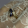 10K Yellow Gold Blue Topaz & White Topaz Ring Size 8