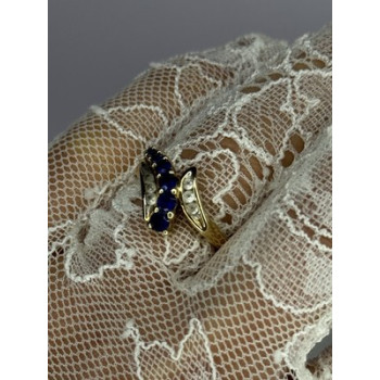 10K YELLOW GOLD BLUE TOPAZ & WHITE TOPAZ RING SIZE 8