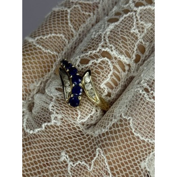 10K YELLOW GOLD BLUE TOPAZ & WHITE TOPAZ RING SIZE 8