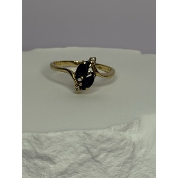 14K YELLOW GOLD SAPPHIRE & DIAMOND RING SIZE 7.5