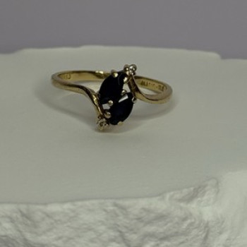 14K Yellow Gold Sapphire & Diamond Ring Size 7.5