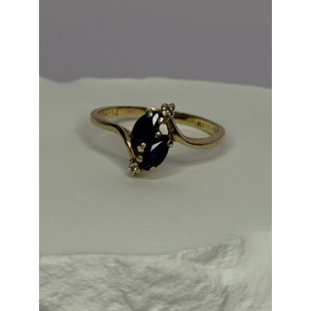 14K YELLOW GOLD SAPPHIRE & DIAMOND RING SIZE 7.5