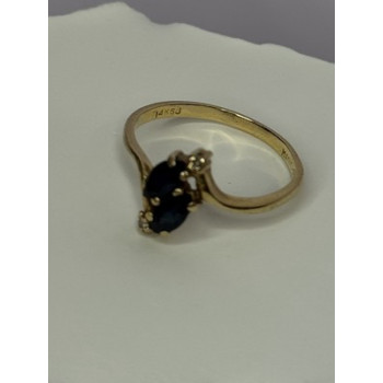 14K YELLOW GOLD SAPPHIRE & DIAMOND RING SIZE 7.5
