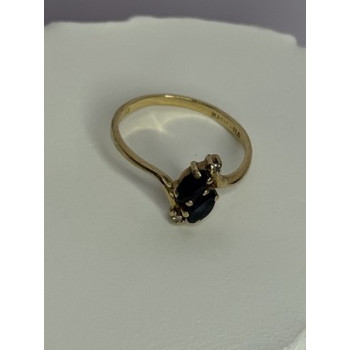 14K YELLOW GOLD SAPPHIRE & DIAMOND RING SIZE 7.5