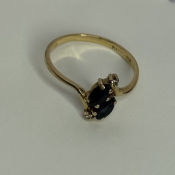 14K Yellow Gold Sapphire & Diamond Ring Size 7.5