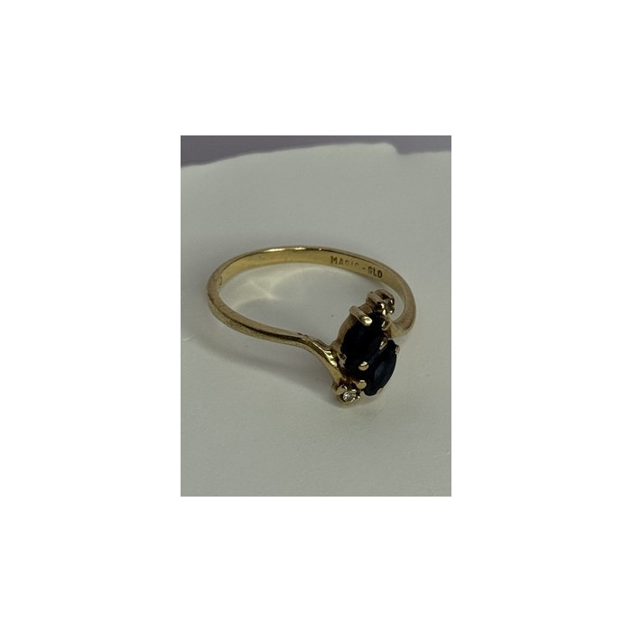 14K YELLOW GOLD SAPPHIRE & DIAMOND RING SIZE 7.5