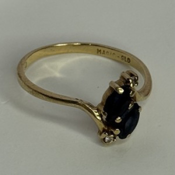 14K Yellow Gold Sapphire & Diamond Ring Size 7.5