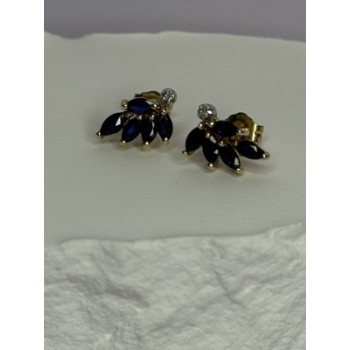 14K YELLOW GOLD SAPPHIRE & DIAMOND DREAM EARRINGS LENGTH 0.4 INCH