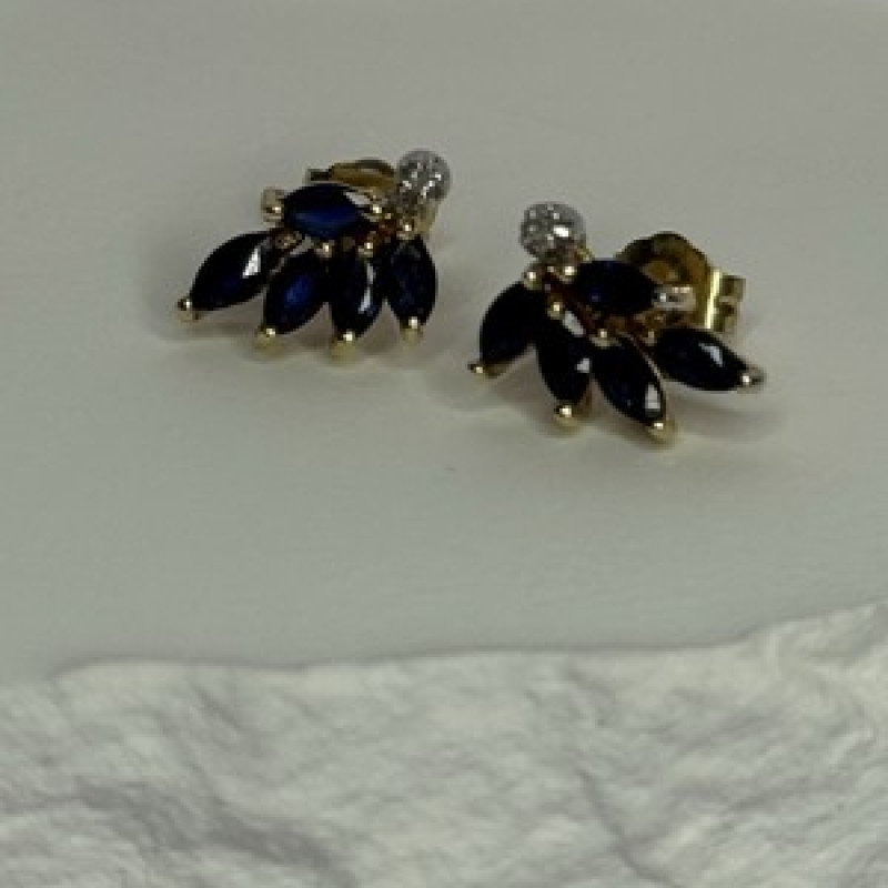 14K Yellow Gold Sapphire & Diamond Dream Earrings Length 0.4 Inch