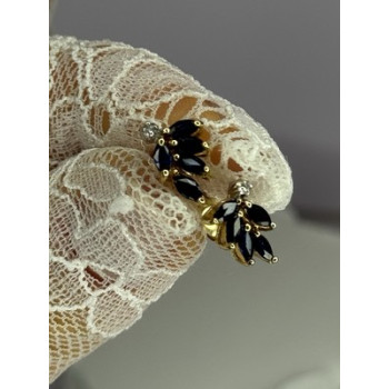 14K YELLOW GOLD SAPPHIRE & DIAMOND DREAM EARRINGS LENGTH 0.4 INCH