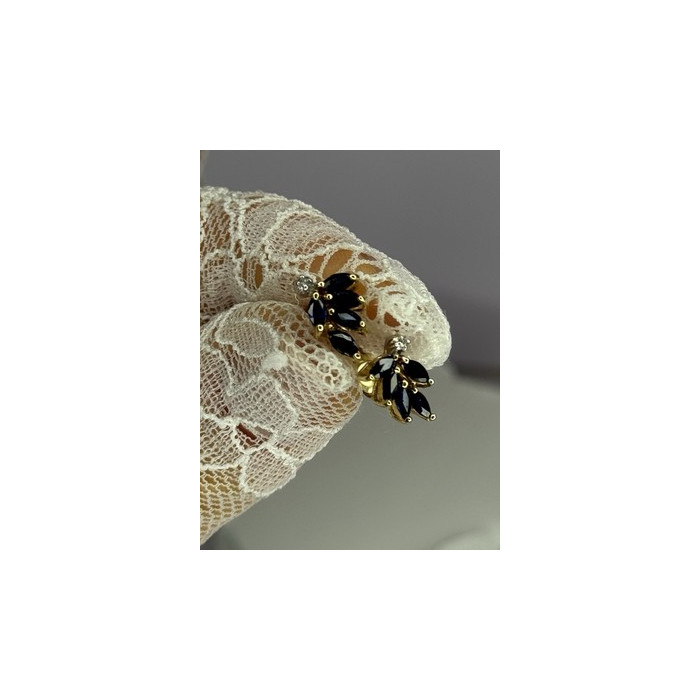 14K YELLOW GOLD SAPPHIRE & DIAMOND DREAM EARRINGS LENGTH 0.4 INCH