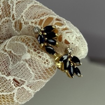 14K Yellow Gold Sapphire & Diamond Dream Earrings Length 0.4 Inch