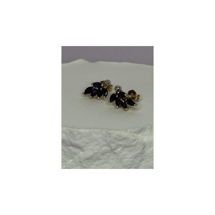 14K YELLOW GOLD SAPPHIRE & DIAMOND DREAM EARRINGS LENGTH 0.4 INCH