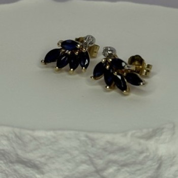 14K Yellow Gold Sapphire & Diamond Dream Earrings Length 0.4 Inch