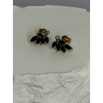 14K YELLOW GOLD SAPPHIRE & DIAMOND DREAM EARRINGS LENGTH 0.4 INCH