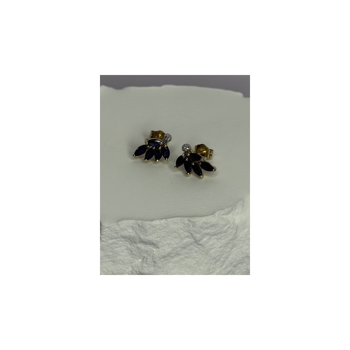 14K YELLOW GOLD SAPPHIRE & DIAMOND DREAM EARRINGS LENGTH 0.4 INCH