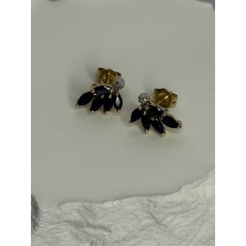 14K YELLOW GOLD SAPPHIRE & DIAMOND DREAM EARRINGS LENGTH 0.4 INCH