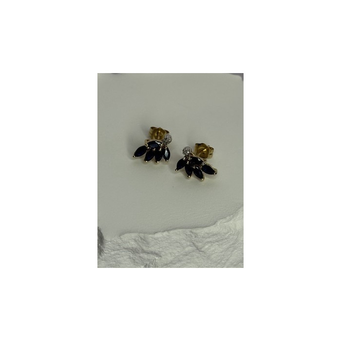 14K YELLOW GOLD SAPPHIRE & DIAMOND DREAM EARRINGS LENGTH 0.4 INCH