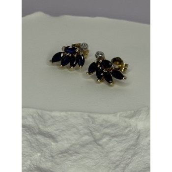 14K YELLOW GOLD SAPPHIRE & DIAMOND DREAM EARRINGS LENGTH 0.4 INCH
