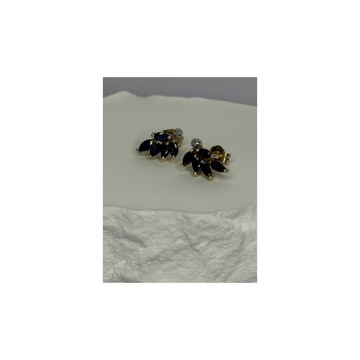 14K YELLOW GOLD SAPPHIRE & DIAMOND DREAM EARRINGS LENGTH 0.4 INCH