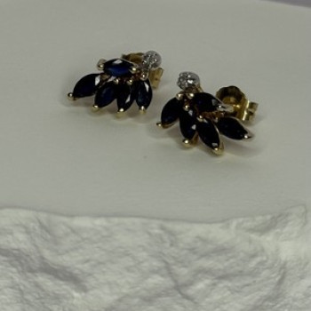 14K Yellow Gold Sapphire & Diamond Dream Earrings Length 0.4 Inch