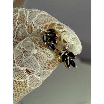 14K YELLOW GOLD SAPPHIRE & DIAMOND DREAM EARRINGS LENGTH 0.4 INCH