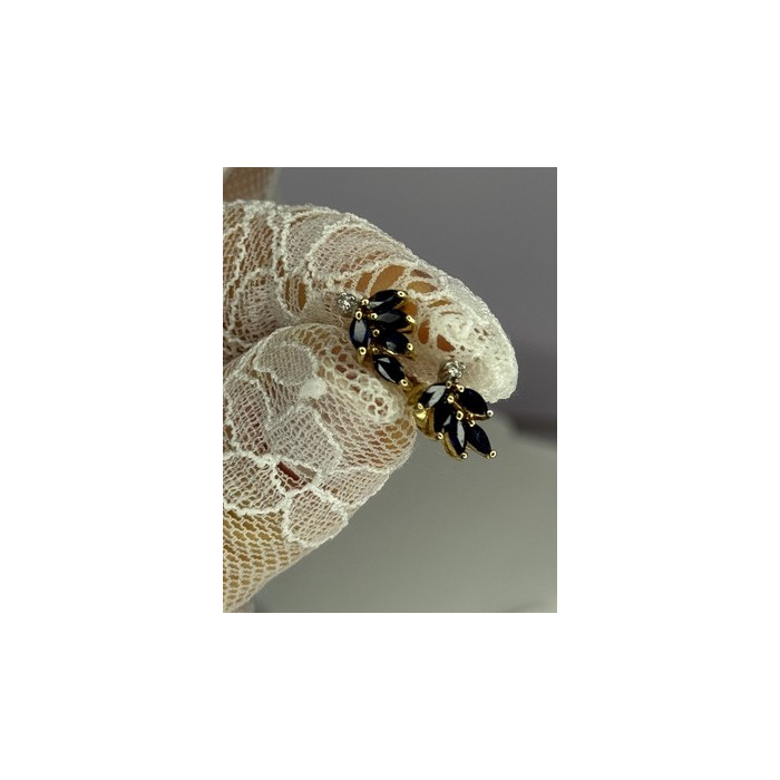 14K YELLOW GOLD SAPPHIRE & DIAMOND DREAM EARRINGS LENGTH 0.4 INCH