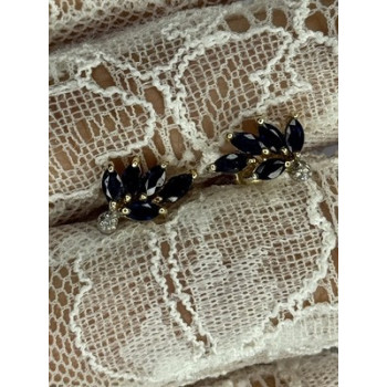 14K YELLOW GOLD SAPPHIRE & DIAMOND DREAM EARRINGS LENGTH 0.4 INCH