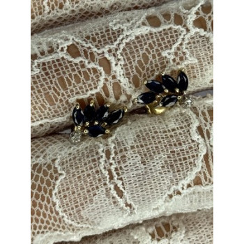14K YELLOW GOLD SAPPHIRE & DIAMOND DREAM EARRINGS LENGTH 0.4 INCH