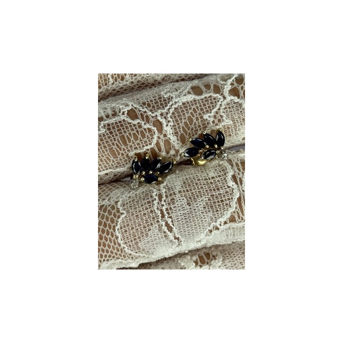 14K YELLOW GOLD SAPPHIRE & DIAMOND DREAM EARRINGS LENGTH 0.4 INCH