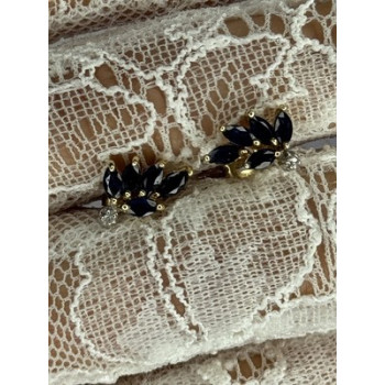 14K YELLOW GOLD SAPPHIRE & DIAMOND DREAM EARRINGS LENGTH 0.4 INCH