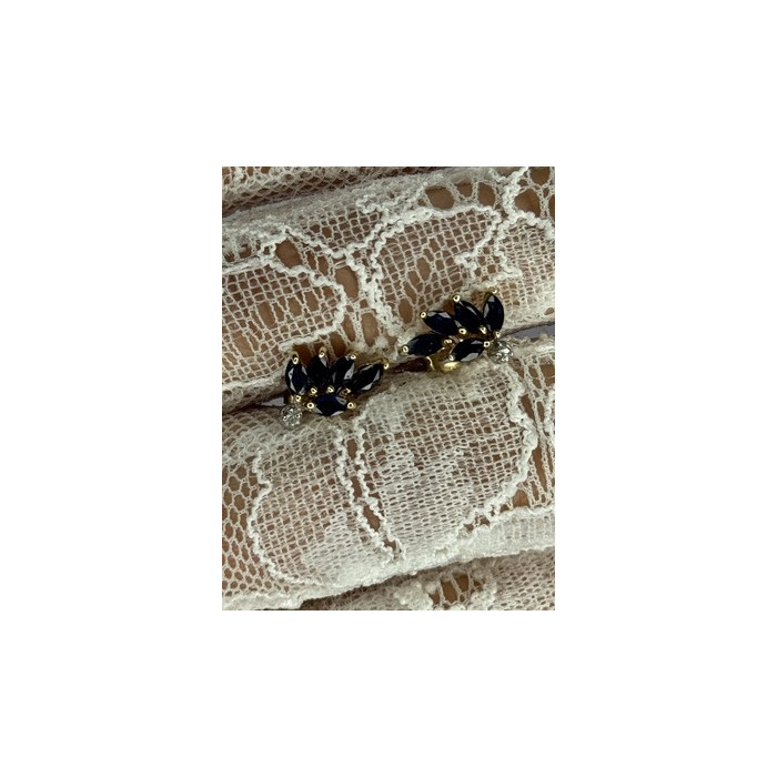 14K YELLOW GOLD SAPPHIRE & DIAMOND DREAM EARRINGS LENGTH 0.4 INCH