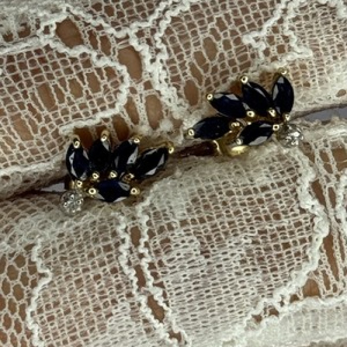 14K Yellow Gold Sapphire & Diamond Dream Earrings Length 0.4 Inch