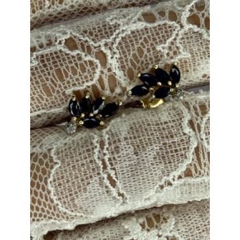 14K YELLOW GOLD SAPPHIRE & DIAMOND DREAM EARRINGS LENGTH 0.4 INCH