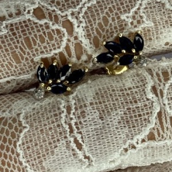 14K Yellow Gold Sapphire & Diamond Dream Earrings Length 0.4 Inch