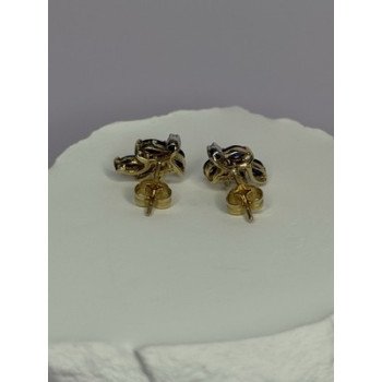 14K YELLOW GOLD SAPPHIRE & DIAMOND DREAM EARRINGS LENGTH 0.4 INCH