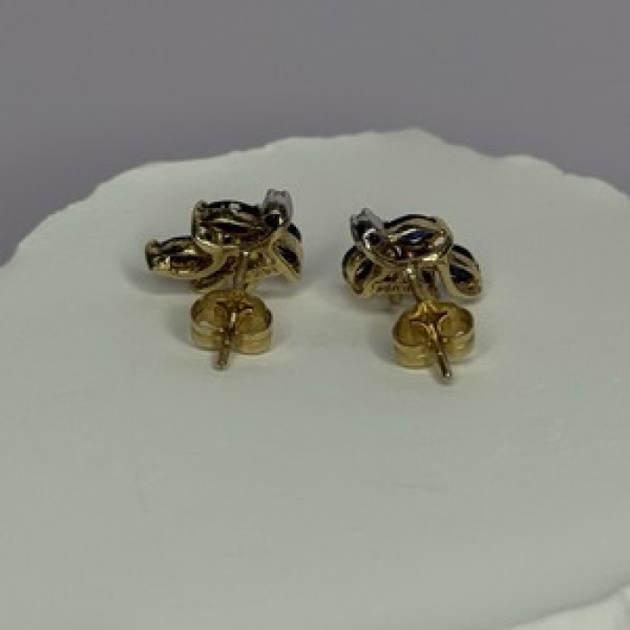 14K Yellow Gold Sapphire & Diamond Dream Earrings Length 0.4 Inch