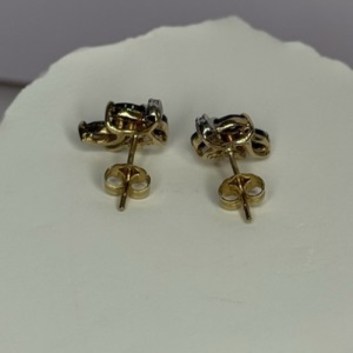 14K Yellow Gold Sapphire & Diamond Dream Earrings Length 0.4 Inch
