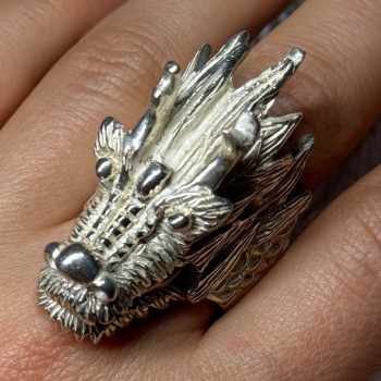 925 Sterling Silver Dragon Ring Size 11